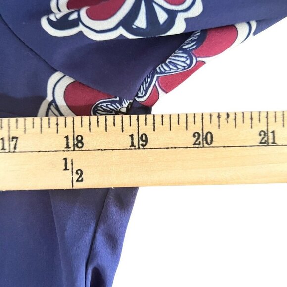 Express Women Size S Portofino Shirt Blouse Button Front Collared Blue Floral - Picture 8 of 12